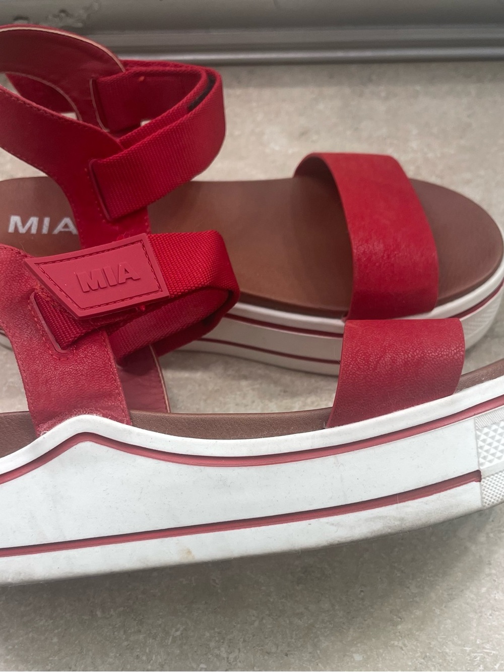 MIA Red Platform Sandals with White Trim